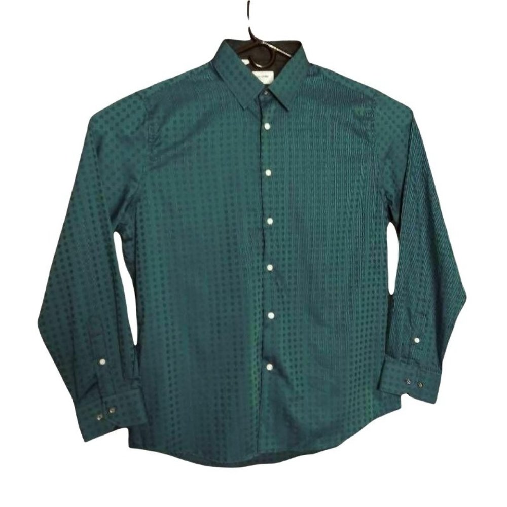 Duchamp Mens Casual Shirt Teal Geometric Tailored Fit 100% Cotton XL 17.5 44 New